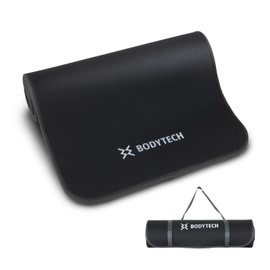 BODYTECH Exercise yoga mat with edge protection and extra wide 27.6 inches 1/2 inch thick Black/Gray Color