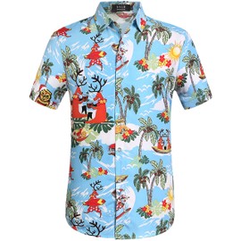 SSLR Camisas de Navidad hawaianas para hombre, Azul, Large