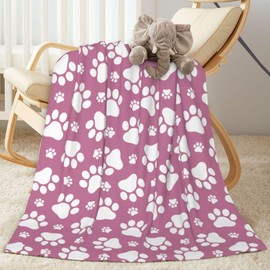 Lukbfall Cute Dog Paws Throw Blankets Ultra Soft Fleece Blanket for Sofa Couch Camping Travel Lightweight & Warm Puppy Footprint Bed Blanket for All Seasons Home Decor, 40"X30"