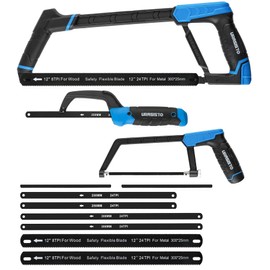 URASISTO Hacksaw Frame Set, 12“ Hacksaw Frame, 6'' Hacksaw Frame and 10'' Mini Hacksaw, Including 8pc Extra Blades Multi-function for Metal Wood PVC Pipes