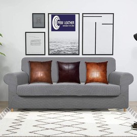 Q QAWACH Lambskin Leather Pillow Cover - Sofa Cushion Case - Decorative Throw Covers for Living Room, 18 x 18 Inches - Tan Antique Box Pack of 1