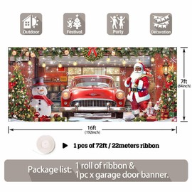 1PC 16x7ft Christmas Red Truck Garage Door Banner Decorations