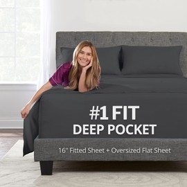 Twin XL Sheets Sets – Bed Sheets Twin XL Deep Pocket Sheets – XL Twin Sheets 3 Piece Set Real 16” Deep Pockets Fitted Sheet Perfectly–Fit Oversize Flat Sheet – 1 Zipper Closure Pillowcase – Dark Grey