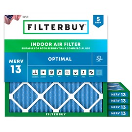 Filterbuy 22x22x1 Air Filter MERV 13 Optimal Defense (5-Pack), Pleated HVAC AC Furnace Air Filters Replacement (Actual Size: 21.50 x 21.50 x 0.75 Inches)