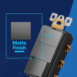 IDER Minimalist Design Matte Finish Lighted Triple Switch, Combination Frameless Decorator Switch with Locator Light, Ground Terminal, Single Pole, 15A 120-277V, UL Listed, LCS3-1P-SG, Space Gray