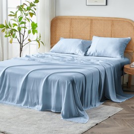 Sijo AiryWeight Tencel Sheet Set, 100% Lyocell Derived from Eucalyptus, Buttery Soft, Architectural Digest Best Cooling Sheets Winner - 4pc - 2 Pillowcases 1 Fitted 1 Top (Sky, Queen)