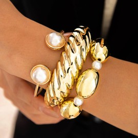 Gold Bracelets for Women Chunky Gold Bangles for Women Gold Cuff Bracelets Set Stackable Adjustable Open Bangle Bracelets Irregular Bracelets Jewelry Gifts