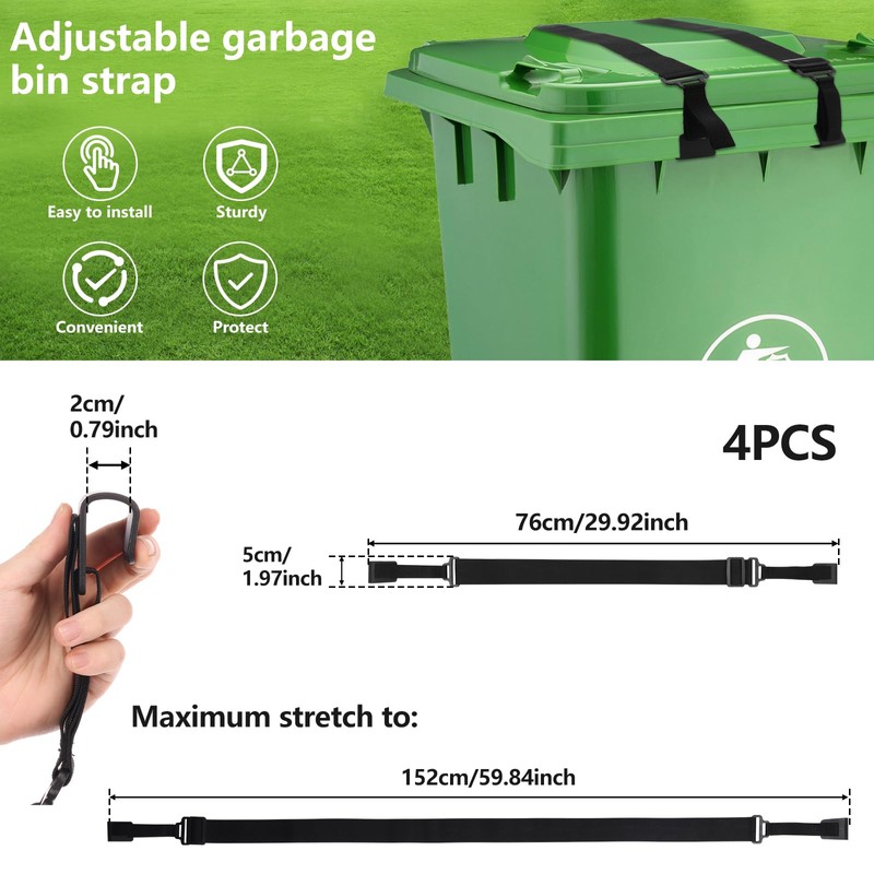 4PCS Trash Can Lid Lock for Animals, Adjustable Garbage Can