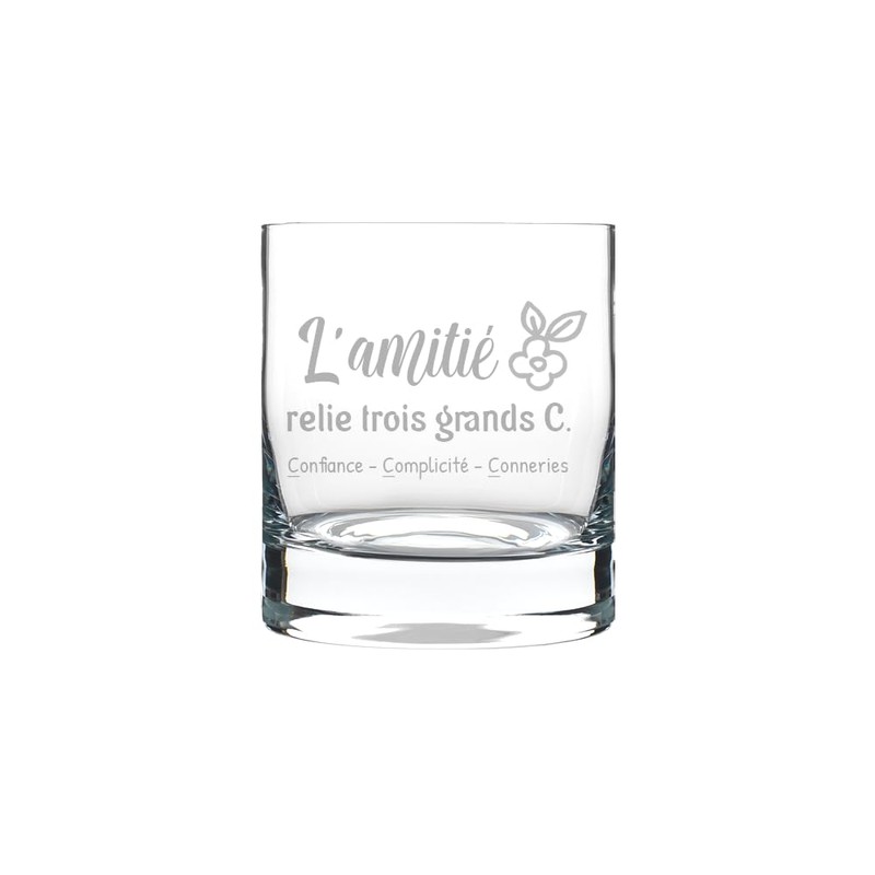 Verre gravé - L'amitié relie Trois Grands C. - Verre