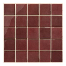 Thicker Dark Red Peel and Stick Backsplash Tiles-10 pcs of 12" x 12"-3D Adhesive Glossy Square Panels Stick on Backsplash Tiles for Kitchen,Bathroom, Vinyl, Waterproof, Interior Wall Tiles