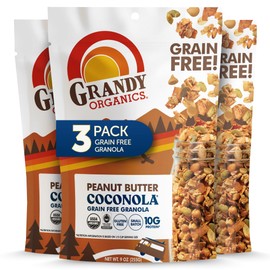 Grandy Organics Peanut Butter Coconola Granola, Certified Organic, Gluten Free, Grain Free, Peanut Butter Granola, 9oz Each, Pack of 3