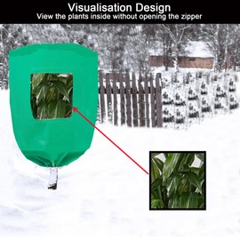 Plant Frost Protection Covers with Viewing Window, 31.5" x 47.2", 2.06oz/yd², Reusable Drawstring Tree Cover, Winter Tree Blanket with Zipper for Plants, Frost Protection Cloth Green (4 Pack)