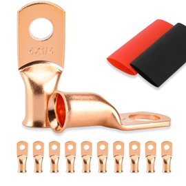 10PCS Battery Cable Ends, 4 Gauge Wire Connectors 1/4 Copper Wire Lugs, Bare Copper Eyelets with Heat Shrink Tubing by HOUSUN