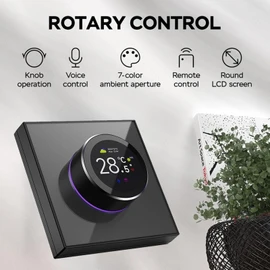 Smart Knob Thermostat, Two Way Rotating Knob, Voice Controller, WiFi, Easy to Program, Remote Control, Color Ambiance, Consistent Comfort, 95~240VAC, with Light, for Water