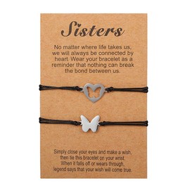 Prosy Simple Black Mother Daughter Bracelets Set Butterfly Wax Line Mommy and Me Handwoven Bracelet Accessories for Women and Girls (Butterfly)