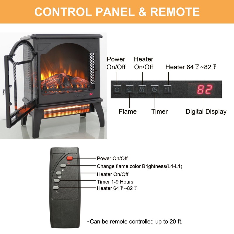 Innoflame 18" Electric Fireplace Stove, Freestanding Fireplaces Heater with Realistic
