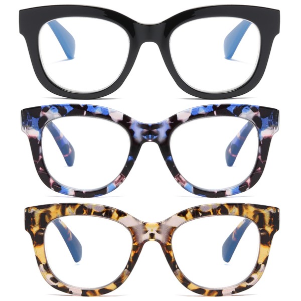 ZXYOO Oversized Reading Glasses for Women,3 Pack Blue Light Blocking
