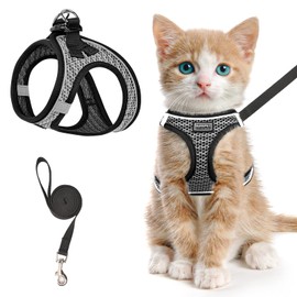 Cat Harness and Leash for Walking Escape Proof, Adjustable Kitten Vest Harness Reflective Soft Mesh Puppy Harness for Outdoor, Comfort Fit, Easy to Control (Gray, XS)