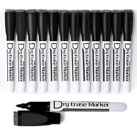 VILMA Magnetic Dry Erase Markers With Eraser Low Odor Fine Tip Whiteboard Pens Pack of 12, Black