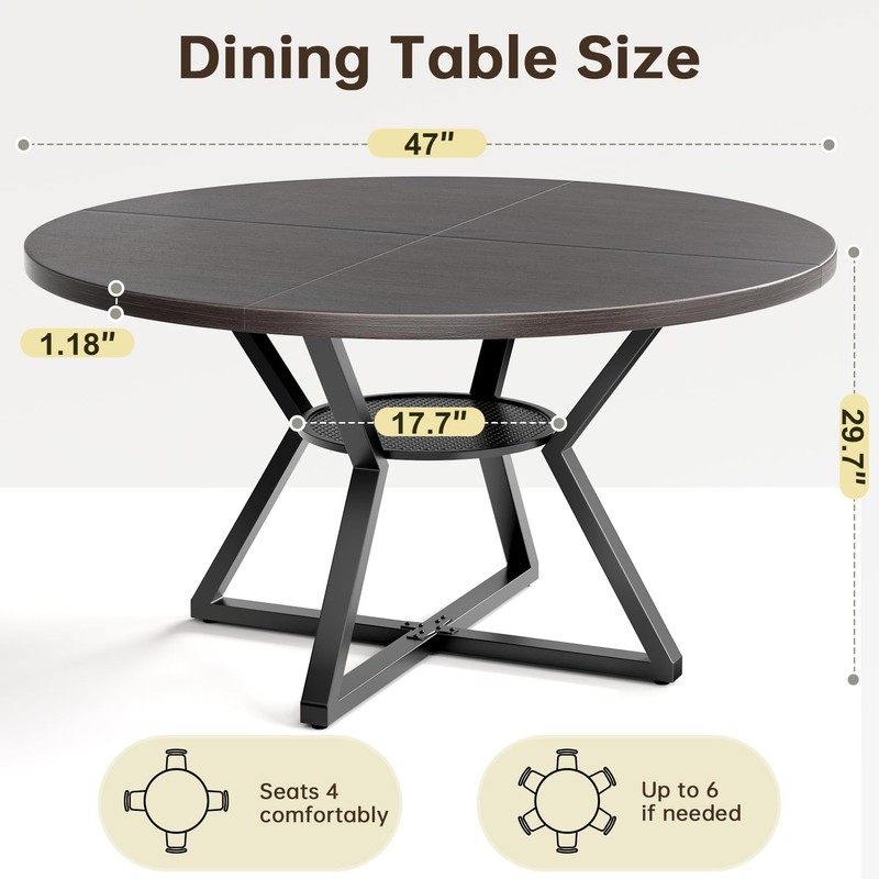 Concho 47" Round Kitchen Dining Room Table for 4-6 Circle