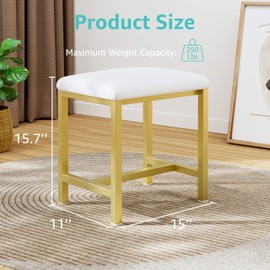 KAI-ROAD Small Vanity Stool, Cute Vanity Stools with Cushion, White Gold Makeup Vanity Chair for Small Spaces, Living Room, Bedroom, Bathroom, Entryway, Ottoman Foot Rest for Couch Sillas Modern