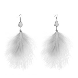 Exaggeration Feather Plush Dangle Earrings,Fashion Black White Down Feather Drop Earrings Ear Hook Jewelry for Women (White)