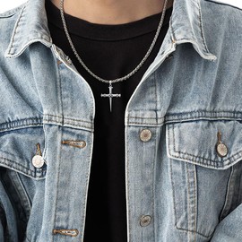 Lattd Nail Cross Necklace 925 Sterling Silver Three Nails Cross Pendant Christian Jewelry for Men Women, w/Stainless Steel Chain 22'' + 2''