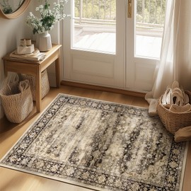 Alfombras pequeñas lavables, de 2 x 3 pulgadas, para entrada, color café avellana, diseño floral, estilo bohemio, antideslizante, resistentes a las manchas, absorción de sonido, para puerta delantera,