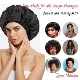 FOLAI Pack of 2 Satin Bonnet Night Sleep Hat, Adjustable Sleeping Cap, Headgear, Soft Headband, Sleep Cap, Silk with Elastic Band for Women and Girls (Black + Red)