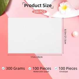100Pcs 8.5 x 11 inch Cotton Watercolor Paper Bulk, 140 lb/300 GSM Thick Cold Press Water Color Paper, White Art Paper for Drawing, Markers, Gouache, Acrylic Painting