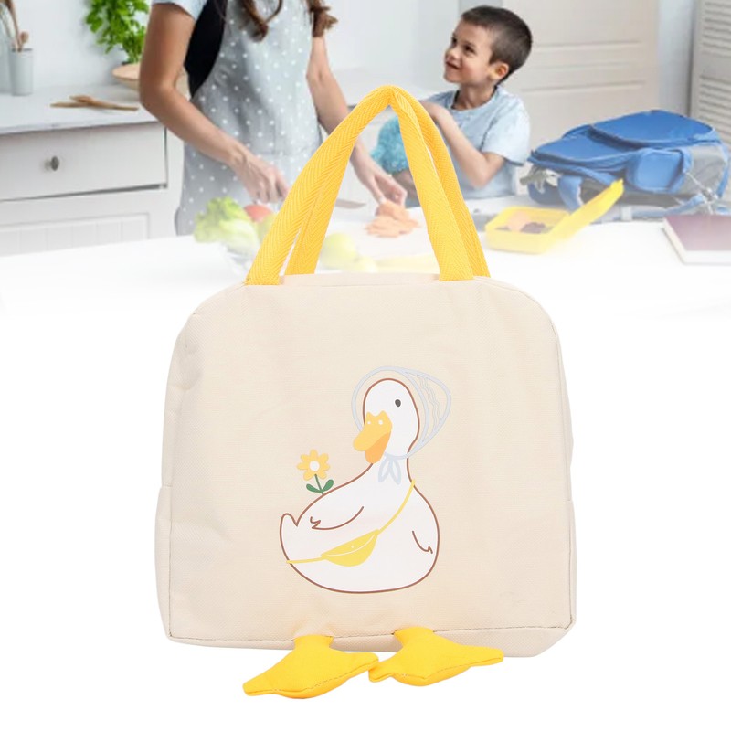 Lunch Bag Cartoon Duck Pattern Waterproof Zipper Closure Sturdy Handle