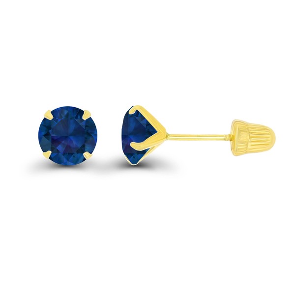 Solid 14K Yellow Gold 5mm Round Created Blue Sapphire September