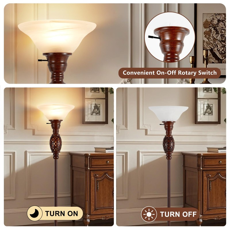 70" Torchiere Floor Lamp with NightLight - Victorian Style Standing
