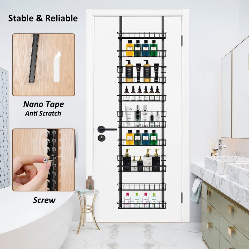 Churboro Over the Door Pantry Organizer Rack with 9 Adjustable