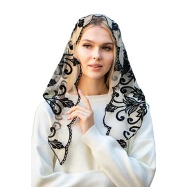 Maria Veils Catholic Mantilla Mass Infinity Veil Church Lace Veil Spanish Chapel Mass Head Covering Veil Long (Black)