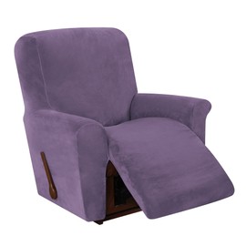 PENDEJATO Stretch Recliner Chair Cover, 4-Pieces Recliner Slipcover Soft Velvet Recliner Covers Non Slip Furniture Protector with Pocket (Gray Purple)