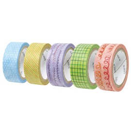 Kamiiso Made in Japan Masking Tape, Saien, Supervised by Miki Tamura, Picture, Set of 5, 1.2 inches (5 cm), Width 26.4 ft (7 m) Roll