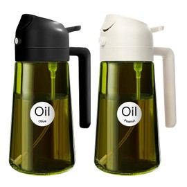 YARRAMATE 16oz/470ml 2PCS Light Blockage Dark Oil Sprayer for Cooking, 2 in 1 Olive Oil Dispenser Bottle for Kitchen, Green Glass Oil Bottle, Food-Grade Oil Mister for Air Fryer, BBQ (Black & White)