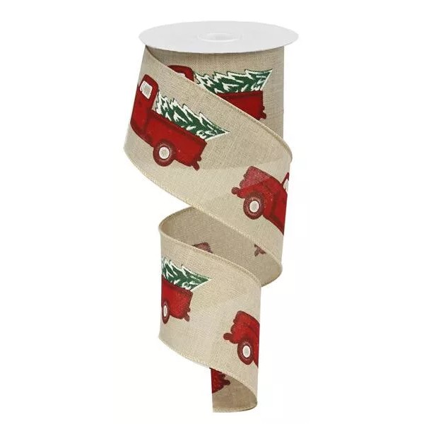 Craig Bachman Snowy Christmas Trees Vintage Truck Ribbon - 2.5"