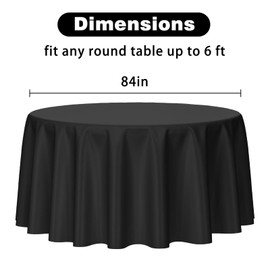Kopokita 2 Pack Black Round Disposable Plastic Tablecloths 84 inch Party Table Covers