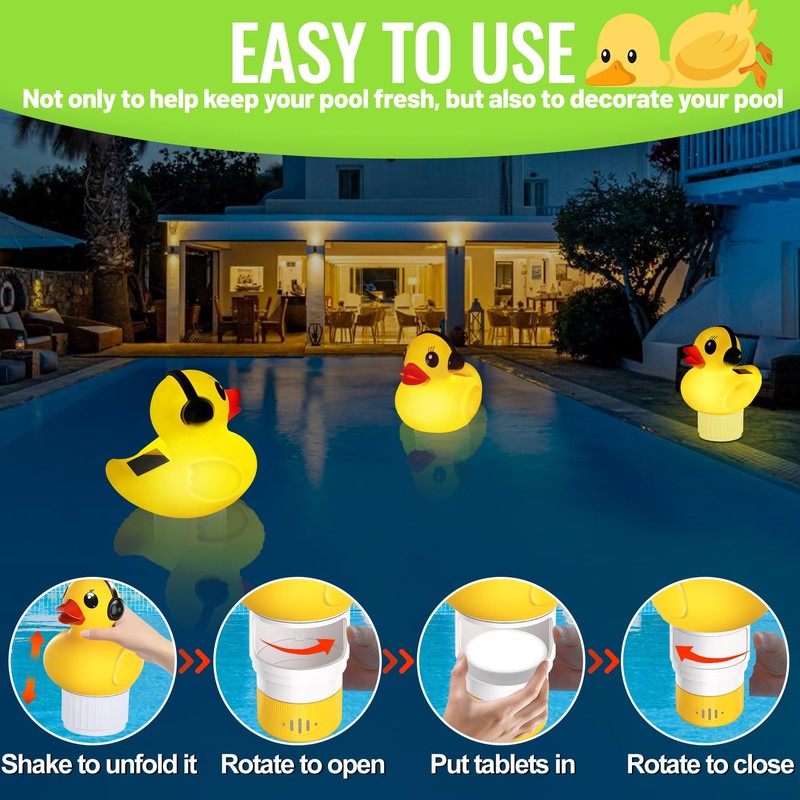 Pool Chlorine Floater with Light,Duck Chlorines Floaters with Adjustable Flow,Solar