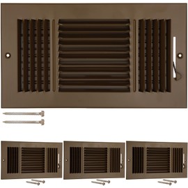 Wesiti 4 Pcs 12 x 6 Inch Vent Covers for Home Ceiling HVAC Sidewall Air Register 3 Way Vents Wall Register Solid Steel Manual Adjuster for Home Bathroom Toilet Office (Brown)