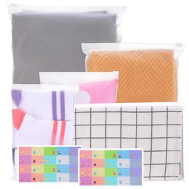 Xialvyu Zip Bags, Pack of 40 Zip Bags in 5 Sizes with 2 Label Sheets, Reusable Frosted Plastic Bags for Storing Clothes and Cosmetics at Home or Travel