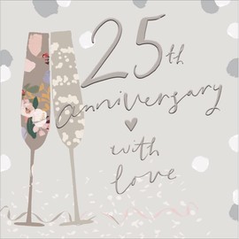 Woodmansterne 25th Milestone Silver Anniversary Card - 25 Years - Champagne Flutes Embossed with Foil Details - Eco-Friendly and Recyclable