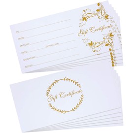 Outus 50 Pcs Valentine Gift Certificates for Business, Blank Gift Certificates Cards Gold Floral Gifts Vouchers Coupon for Spa, Salon, Restaurant, Client Birthday, Wedding, 3.5 x 7 Inch