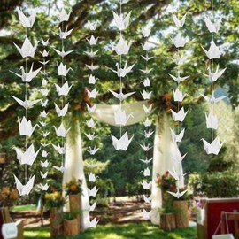 10Strings 5.9" Big Size Premade White Origami Paper Cranes Garlands for Rustic Wedding Party Decorations Origami Cranes Folded Bird Streamers