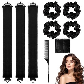 HaoHanEup Heatless Curling Rod 9 Pieces Suit Heatless Blowout Rods Suit, Scrunchy Hair Bobbles Ponytail Holders Elastic Thick Bands Hair Accessories, Teasing Comb Long Rat Tail Comb