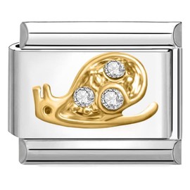Quiges - 9mm Italian Style Charm Link Module Stainless Steel Zirconia Gold Snail for Italian Style Bracelets