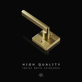 Linkaa Brass Gold Privacy Lever Door Handle Interior Levers, Keyless Door Lock with Adjustable Latch and Screws, Easy Install，Fit Standard Door (Pivacy，Push Button Lock，Satin Brass，1 Pack