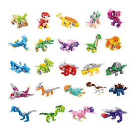 JHXXXL Dinosuar Party Favors,(24pcs) 48 kind of Mini Building Blocks Party Favors ,Goodie bag,Bulk Toys, Classroom Prizes,Back to School Students Gifts for Dino toys 6-8-12 Socking Stuffers for Boy